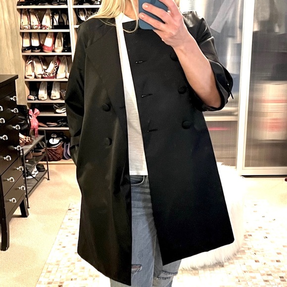 Shiny 3/4 sleeve satin look belted jacket size M - Picture 17 of 17